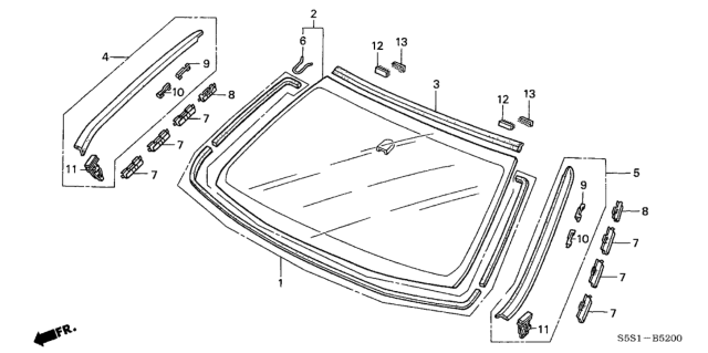 2003 Honda Civic Garnish Assy., R. FR. Windshield Side Diagram for 73152-S5S-E01