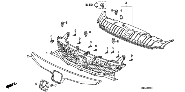 2011 Honda Civic 4 Door MX (HYBRID LEATHER NAVIGATION) KA CVT Front Grille Diagram