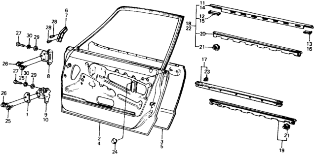 1975 Honda Civic 2 Door ** (1500) KA HMT Door Panel Diagram