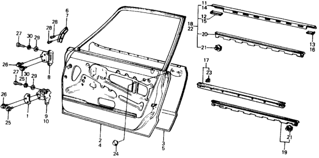 1977 Honda Civic Molding, R. Door Diagram for 75801-634-000