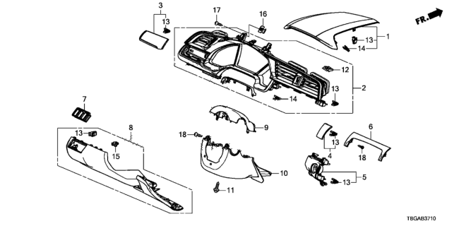 2020 Honda Civic Instrument Panel Garnish (Driver Side) Diagram