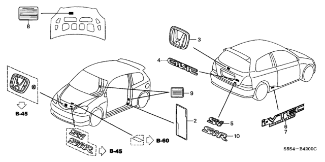 2003 Honda Civic Placard, Specification Diagram for 42762-S5T-A02