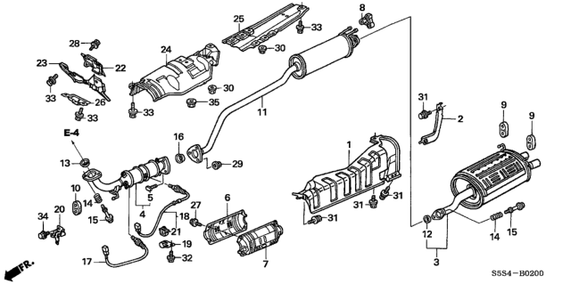 2002 Honda Civic Exhaust Pipe - Muffler Diagram