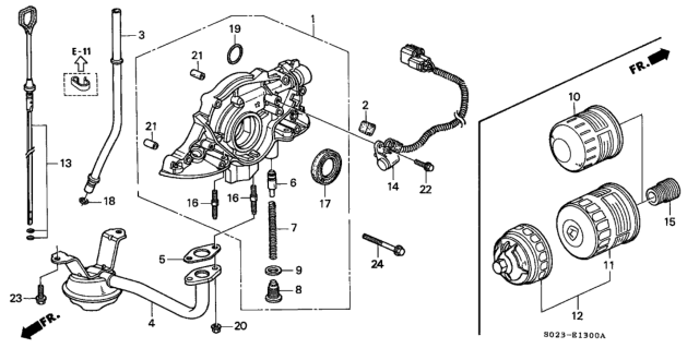 1998 Honda Civic Filter, Oil Diagram for 15400-PT1-K01