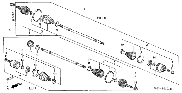 1998 Honda Civic 3 Door CX KA 4AT Driveshaft Diagram 2