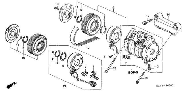 2004 Honda Element Belt, Compressor Diagram for 38920-PZD-A00