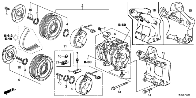 2015 Honda Crosstour 5 Door EXL (4WD) KA 6AT A/C Compressor (V6) Diagram