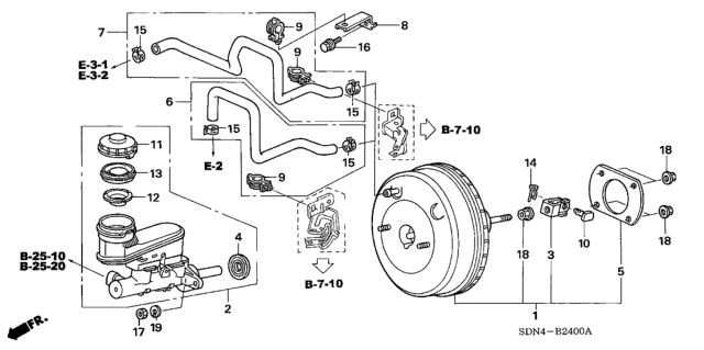 2003 Honda Accord Stay, Master Power Tube Diagram for 46406-SDB-A00