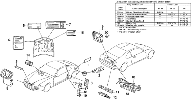 1993 Honda Prelude Emblem, Front Center (H Mark) Diagram for 75700-SS0-000