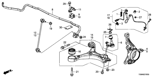 2013 Honda Civic Spring, Front Stabilizer Diagram for 51300-TX6-A01