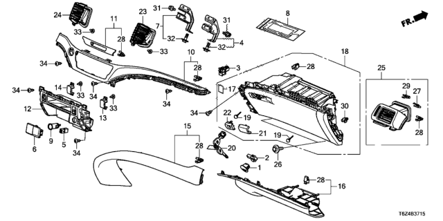 2018 Honda Ridgeline Instrument Panel Garnish (Passenger Side) Diagram