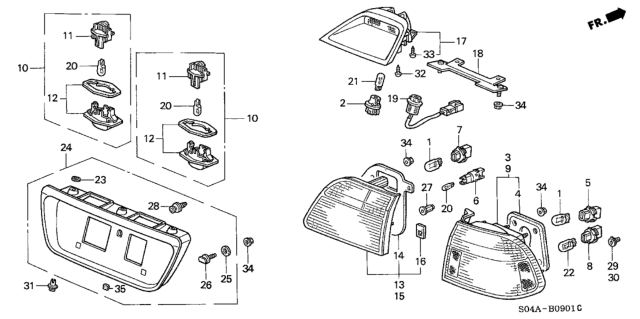 1999 Honda Civic Lamp Unit, R. Diagram for 33501-S04-A51