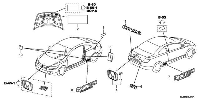 2010 Honda Civic Emblems - Caution Labels Diagram