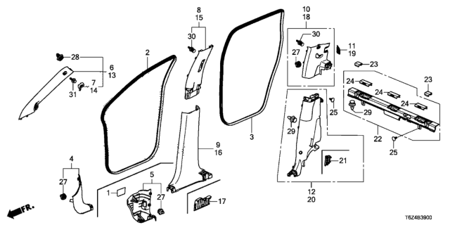 2021 Honda Ridgeline Pillar Garnish Diagram