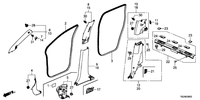 2019 Honda Ridgeline Pillar Garnish Diagram