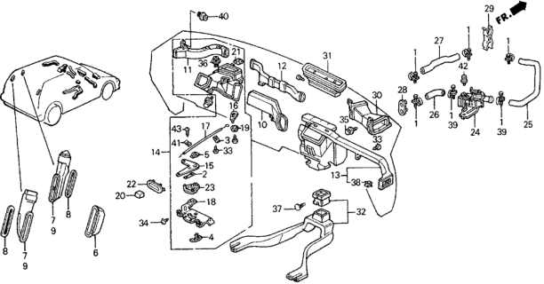 1991 Honda Civic Duct, Driver Air Conditioner Diagram for 77421-SH5-A02