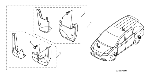 2013 Honda Odyssey Splsh Guard Front Tourst Diagram for 08P08-TK8-1A0R1