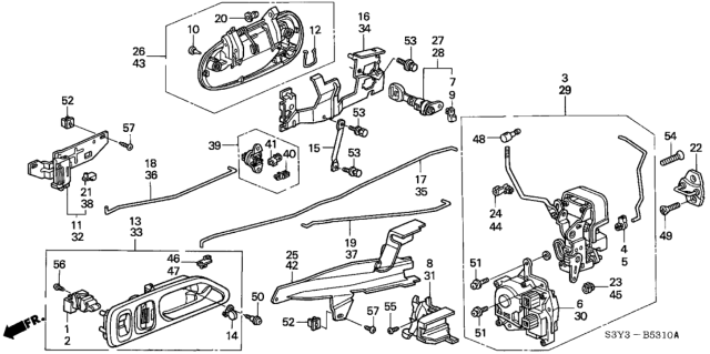 2000 Honda Insight Handle Assembly, Driver Side Door (Outer) (Citrus Yellow Metallic) Diagram for 72180-S3Y-003ZB