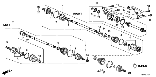 2011 Honda CR-Z Joint Set, Inboard Diagram for 44310-SZT-305