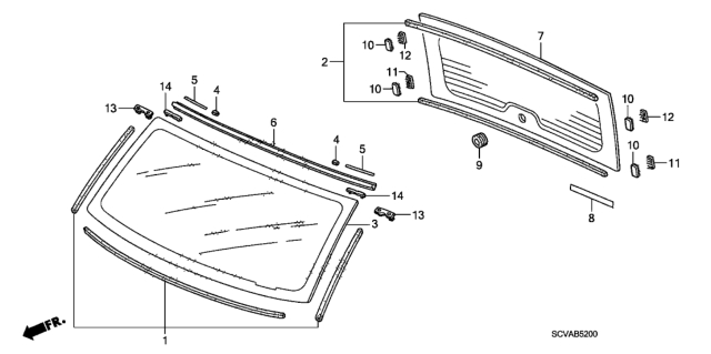 2007 Honda Element Front Windshield - Rear Windshield Diagram