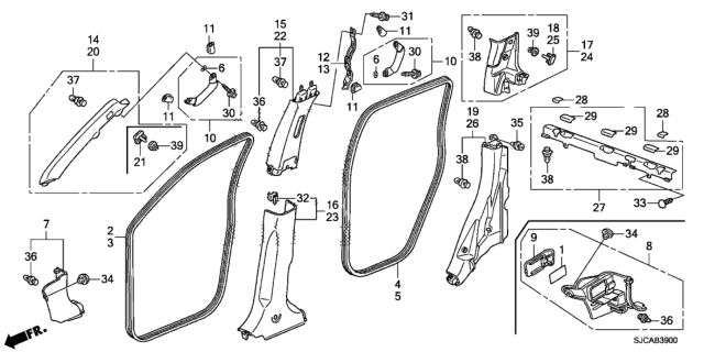 2014 Honda Ridgeline Pillar Garnish Diagram