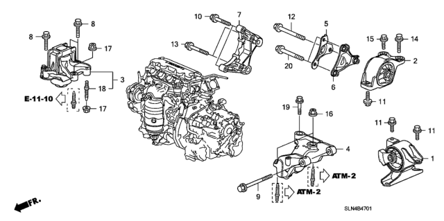 2007 Honda Fit Rubber Assy., Transmission Mounting Diagram for 50805-SLA-A81