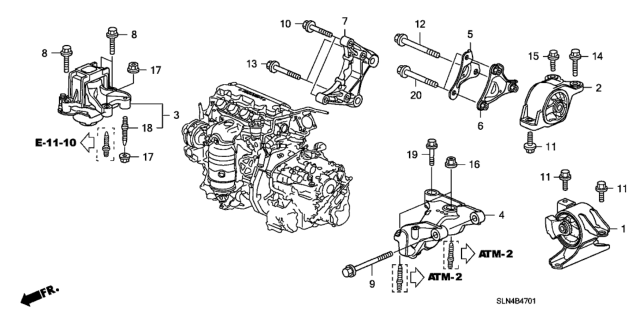 2007 Honda Fit Base, RR. Mount Bracket Diagram for 50829-SLN-A00