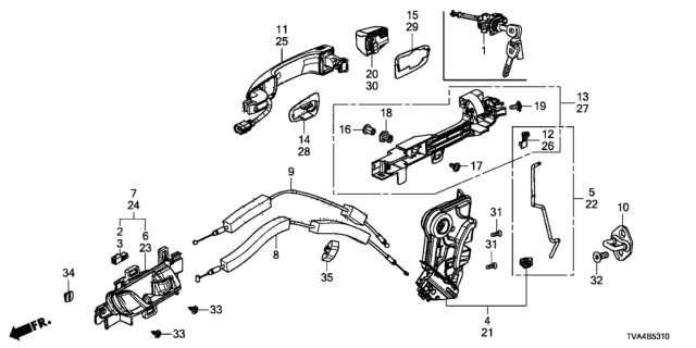2020 Honda Accord Front Door Locks - Outer Handle Diagram