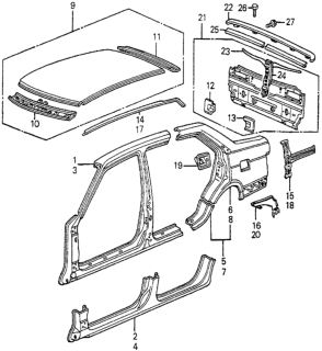 1983 Honda Accord Gutter, L. Roof Diagram for 70412-SA6-300ZZ