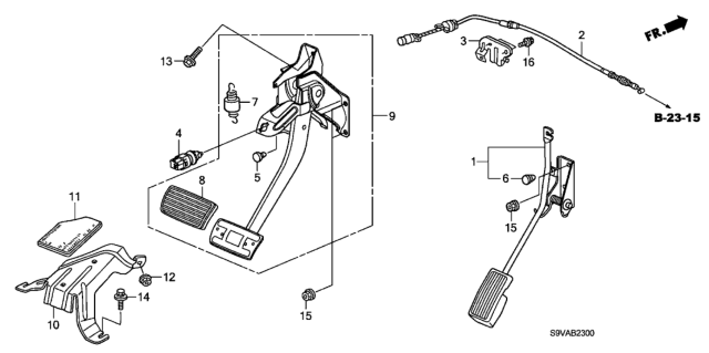 2008 Honda Pilot 5 Door LX-VP (2WD) KA 5AT Pedal Diagram