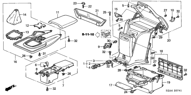 2005 Honda S2000 2 Door S2000 KA 6MT Console Diagram