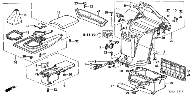 2005 Honda S2000 Armrest, Center Console (Graphite Black) (Leather) Diagram for 83402-S2A-J61ZA