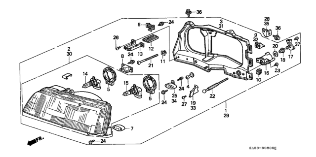 1991 Honda Civic Bracket, L. Headlight Adjuster Diagram for 33190-SH3-A00