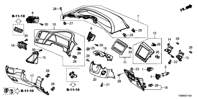 2012 Honda Civic Outlet Assy., Driver Center *NH167L* (GRAPHITE BLACK) Diagram for 77222-TR0-A11ZA