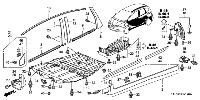 2012 Honda Fit Garnish Assy., L. Side Sill *NH700M* (ALABASTER SILVER METALLIC) Diagram for 71850-TF5-A01ZE