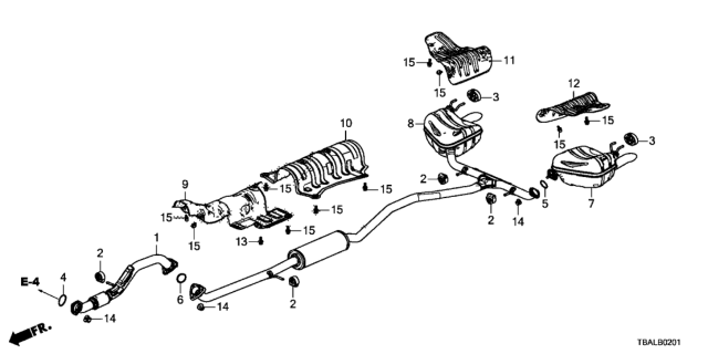 2021 Honda Civic Muffler, Driver Side Exhuast Diagram for 18305-TBC-A11
