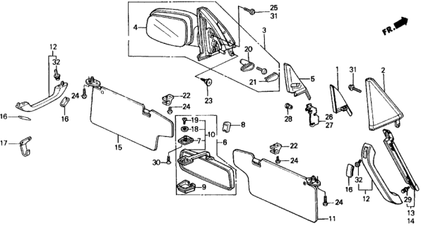 1989 Honda Civic Sunvisor Assembly, Driver Side (Lofty Gray) Diagram for 83280-SH9-A01ZC