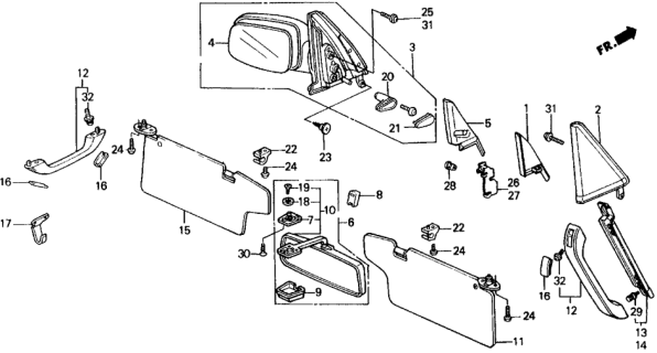 1990 Honda Civic Bracket, L. FR. Grab Rail Diagram for 83246-SH5-A10