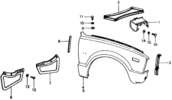 1979 Honda Civic 2 Door ** (1200) ** 4MT Front Fender Diagram