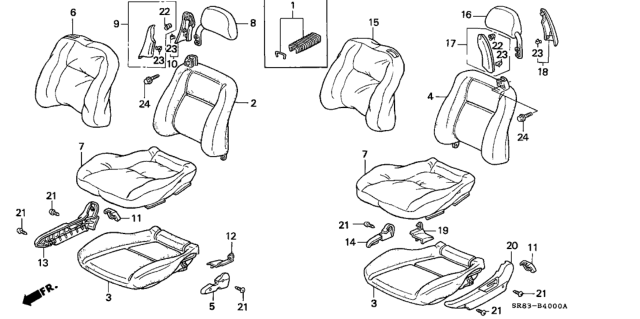 1994 Honda Civic 2 Door EX (ABS) KA 5MT Front Seat Diagram