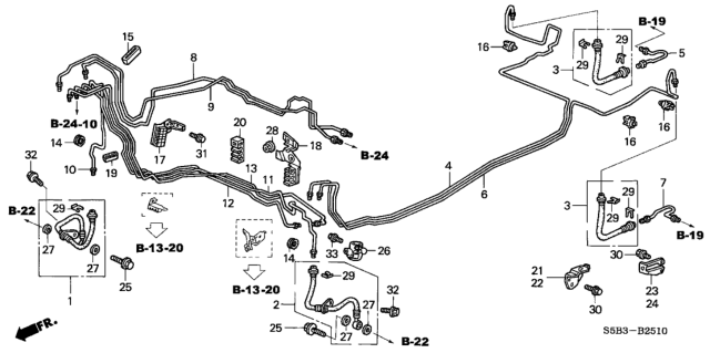 2005 Honda Civic Clip, Brake Pipe Diagram for 46391-S5B-A02