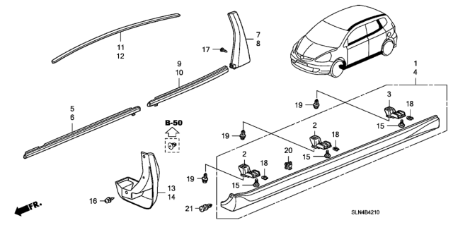2008 Honda Fit 5 Door BASE KA 5MT Molding Diagram
