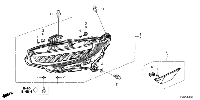 2021 Honda Civic 5 Door SPORT (TOURING) KA CVT Headlight (LED) Diagram