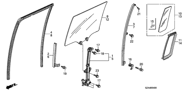 2009 Honda Pilot Rear Door Glass - Door Regulator Diagram