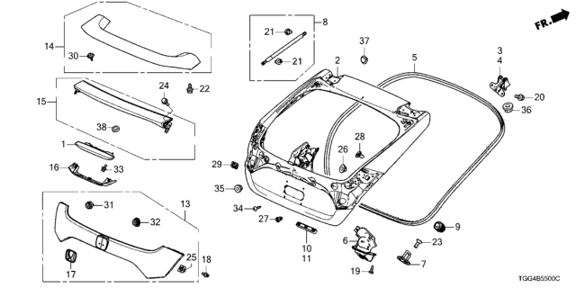 2018 Honda Civic Emblem, Rear (H) Diagram for 75701-TGG-A00