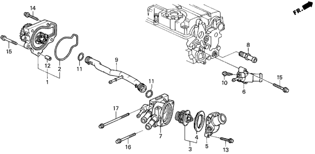 1994 Honda Del Sol 2 Door V-TEC KA 5MT Water Pump - Thermostat (V-TEC) Diagram