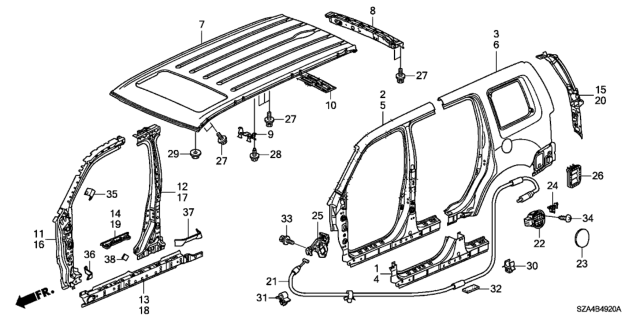 2013 Honda Pilot Outer Panel - Roof Panel Diagram