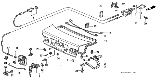 1998 Honda Civic Spring, R. Trunk Opener Diagram for 74871-S02-A00