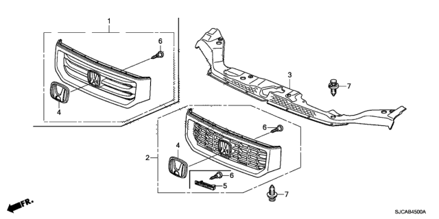 2014 Honda Ridgeline Grille Assembly, Front (Bumper Dark Gray) Diagram for 71100-SJC-A71ZA