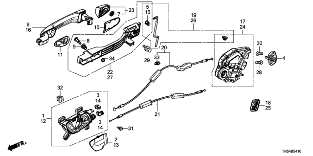 2013 Honda Civic Cable, Rear Inside Handle Diagram for 72631-TR0-A01